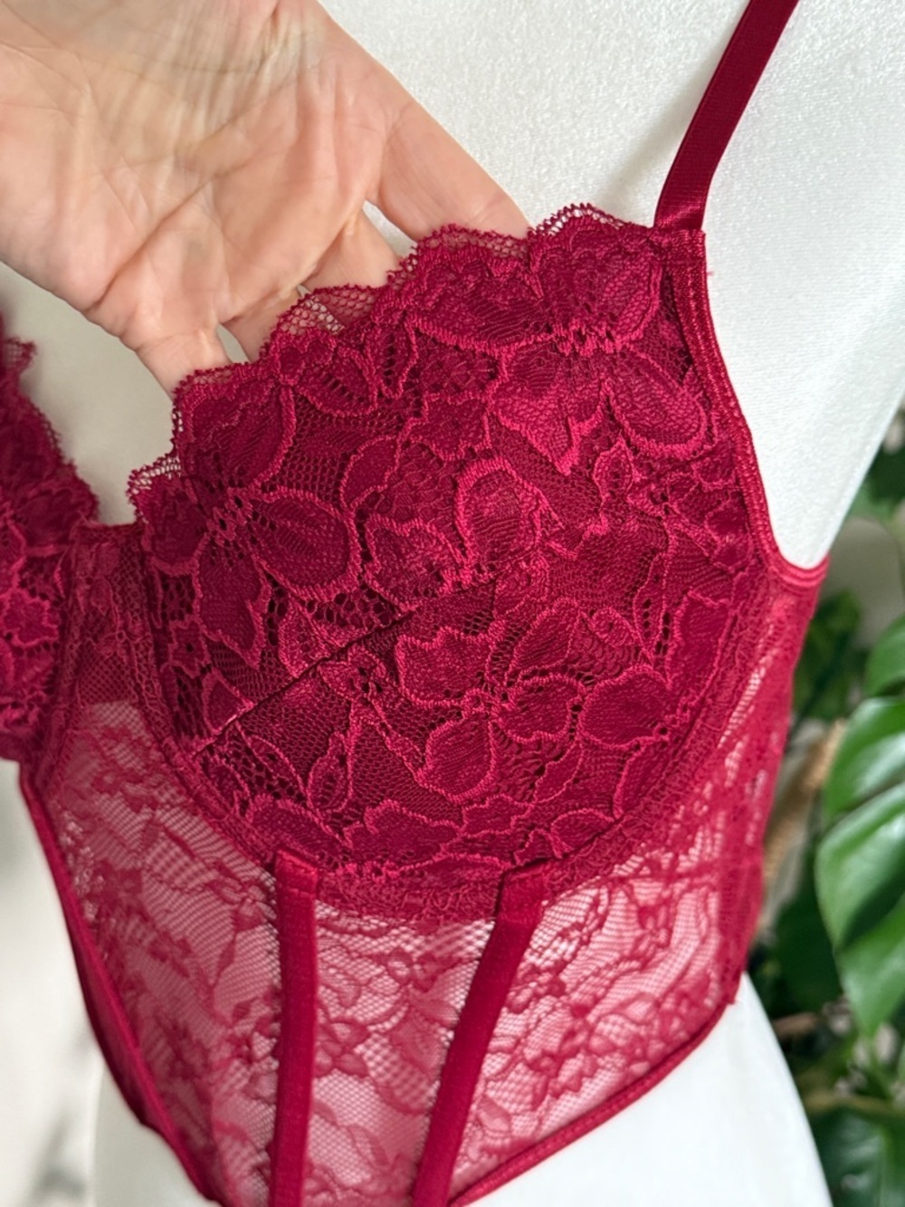 Red Lace Bustier Corset Top - Women's Intimates, Large - Picture 6 of 9